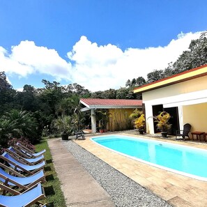 Outdoor pool, pool loungers