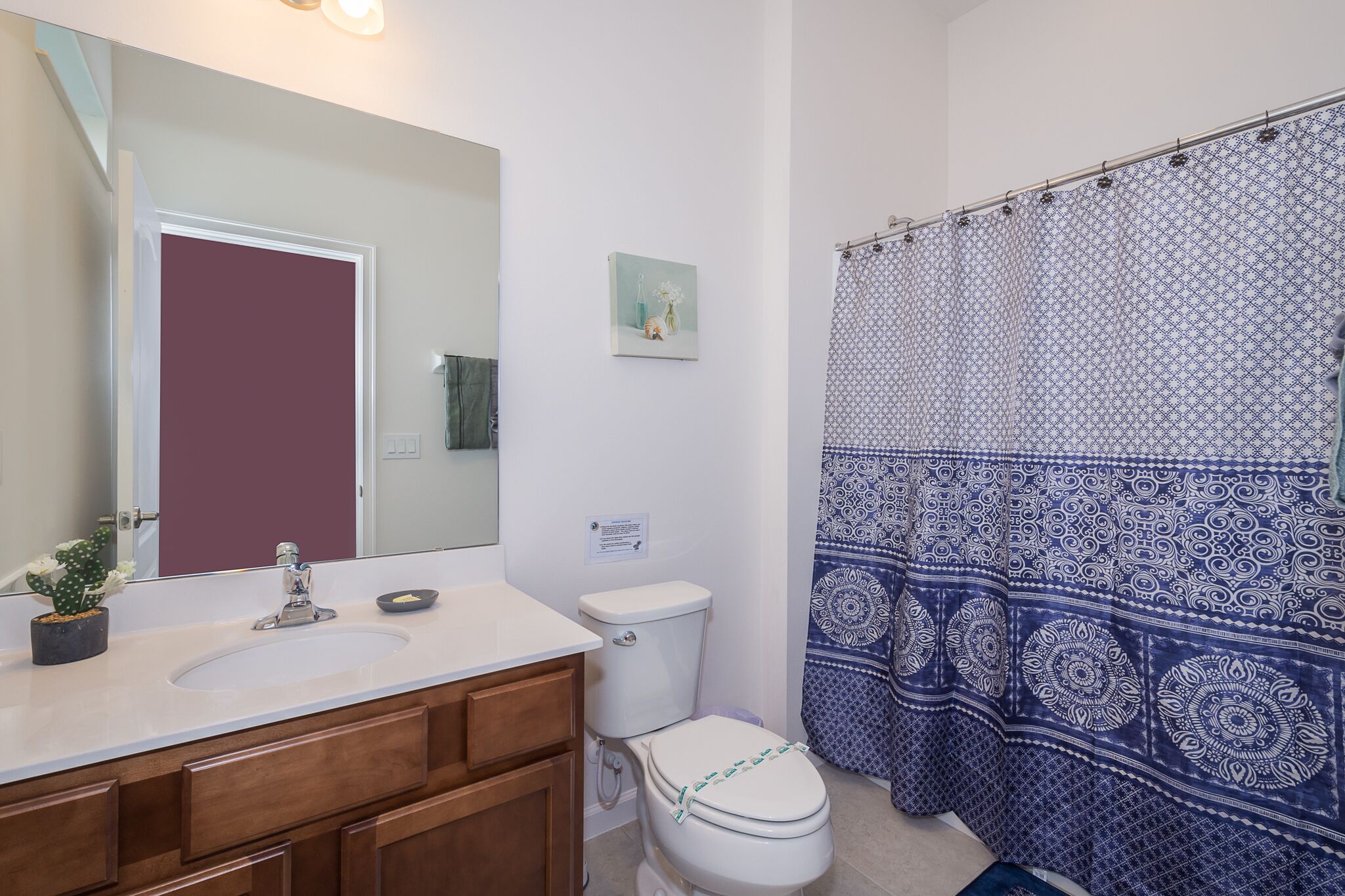 combined shower/bathtub, hair dryer, towels, soap