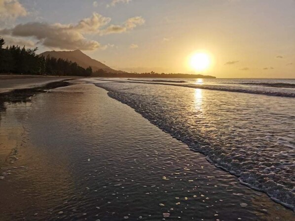 Private beach, black sand