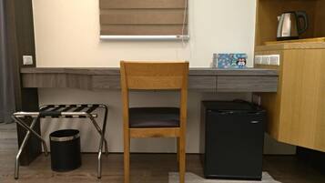 Desk, blackout drapes, soundproofing, free WiFi