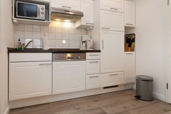 Fridge, microwave, dishwasher