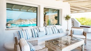 Villa, 6 Bedrooms, Private Pool, Sea View | Terrace/patio - Villa Scorpios I by The Pearls Collection (Mykonos)