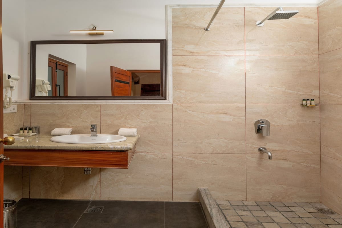 Shower, free toiletries, towels