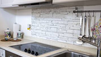 Fridge, oven, dishwasher, cookware/dishes/utensils