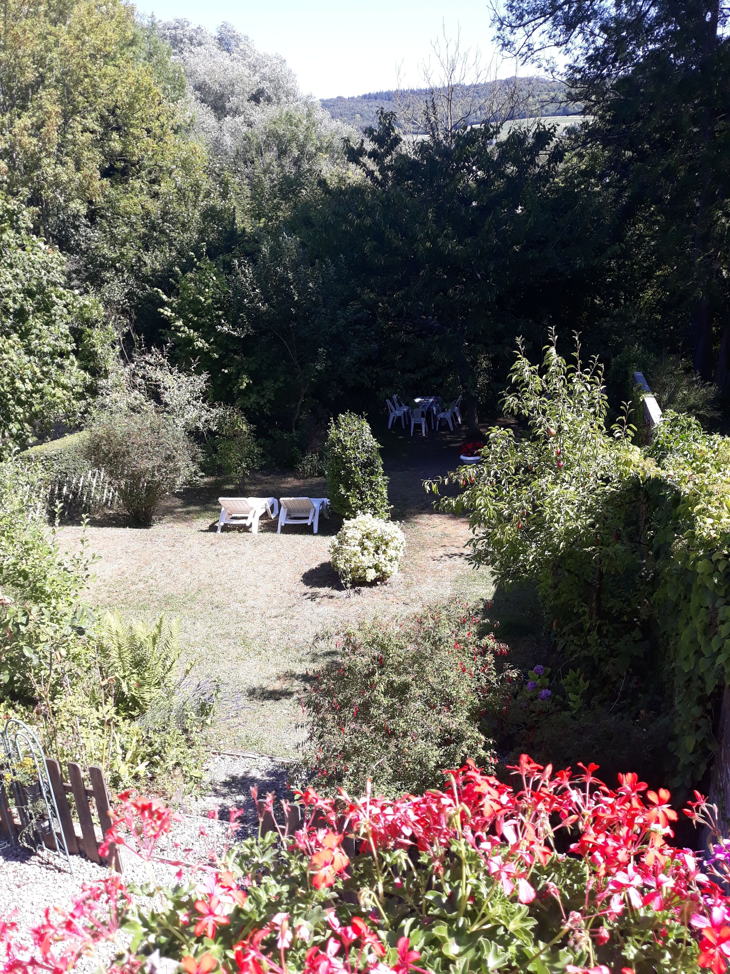 le jardin en été vu de la terrasse 