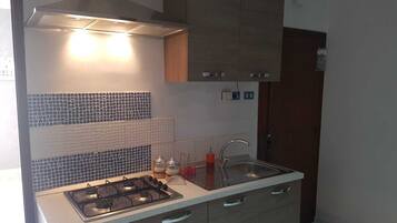 Kühlschrank, Ofen, Herdplatte, Kochgeschirr/Geschirr/Besteck