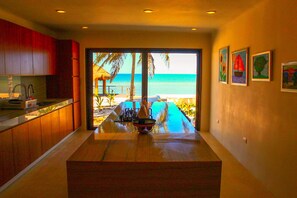 Luxury Villa | Private kitchen | Fridge, microwave, cookware/dishes/utensils - Maax Cay Luxury Ocean Front Villa (Chicxulub Pueblo)