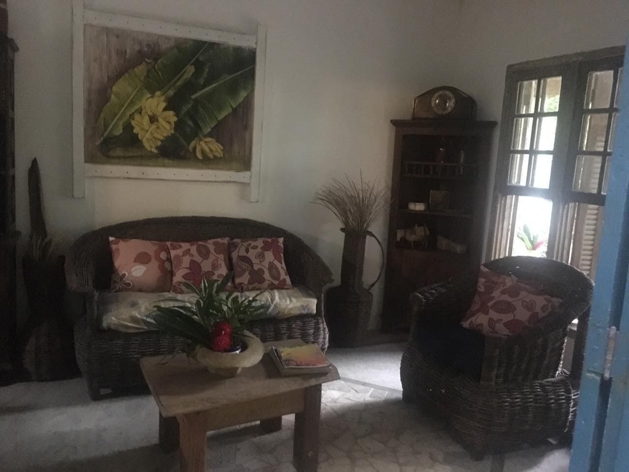 TV, lareira, mesa de pingue-pongue