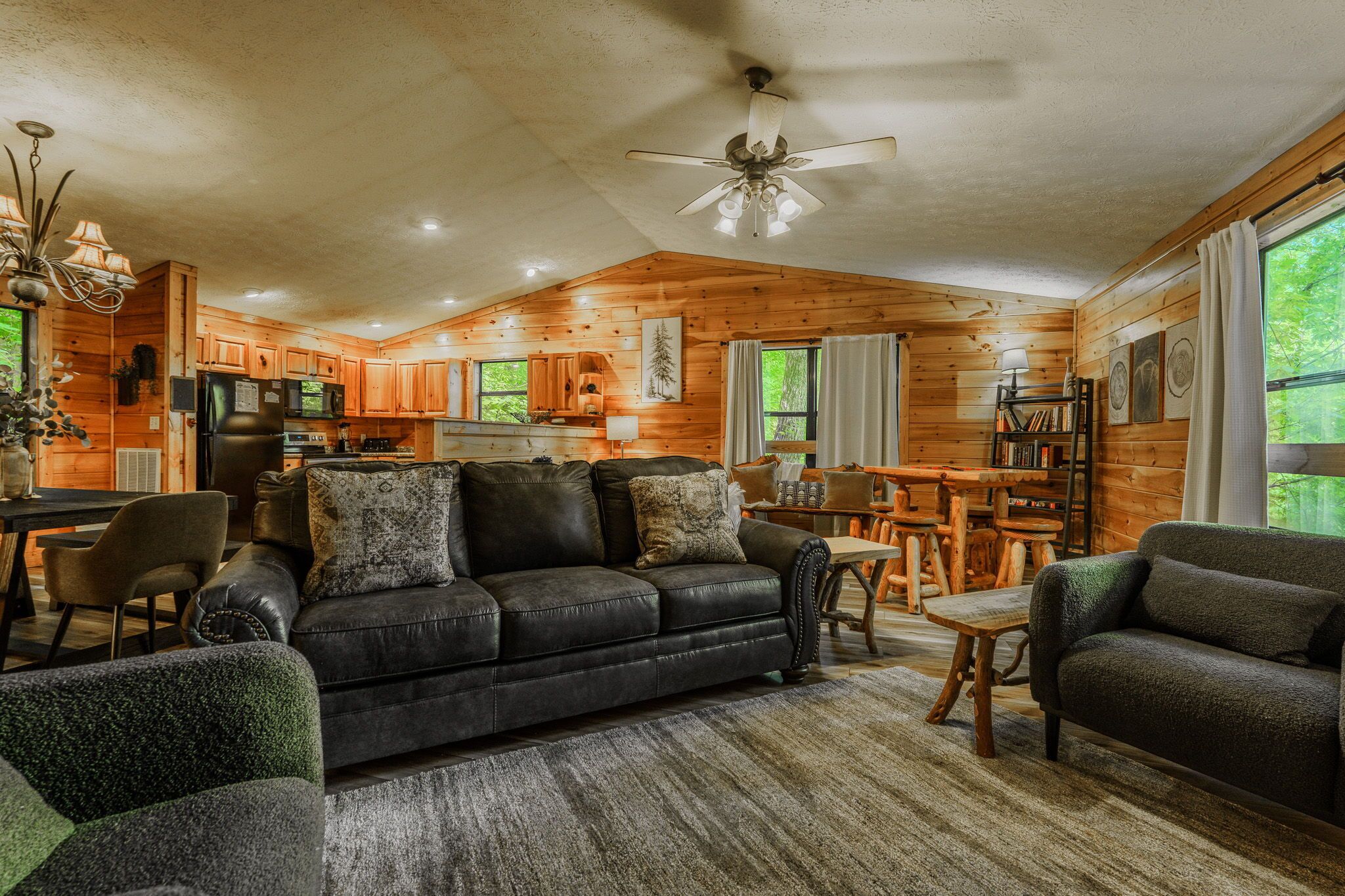 Smart TV, fireplace, DVD player, foosball