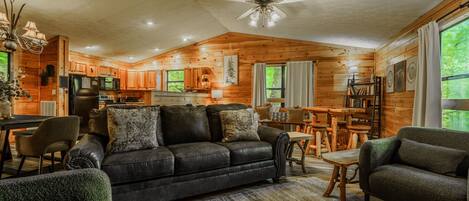Smart TV, fireplace, DVD player, foosball