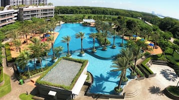 Indoor pool, outdoor pool, open 6:00 AM to 9:00 PM, pool umbrellas
