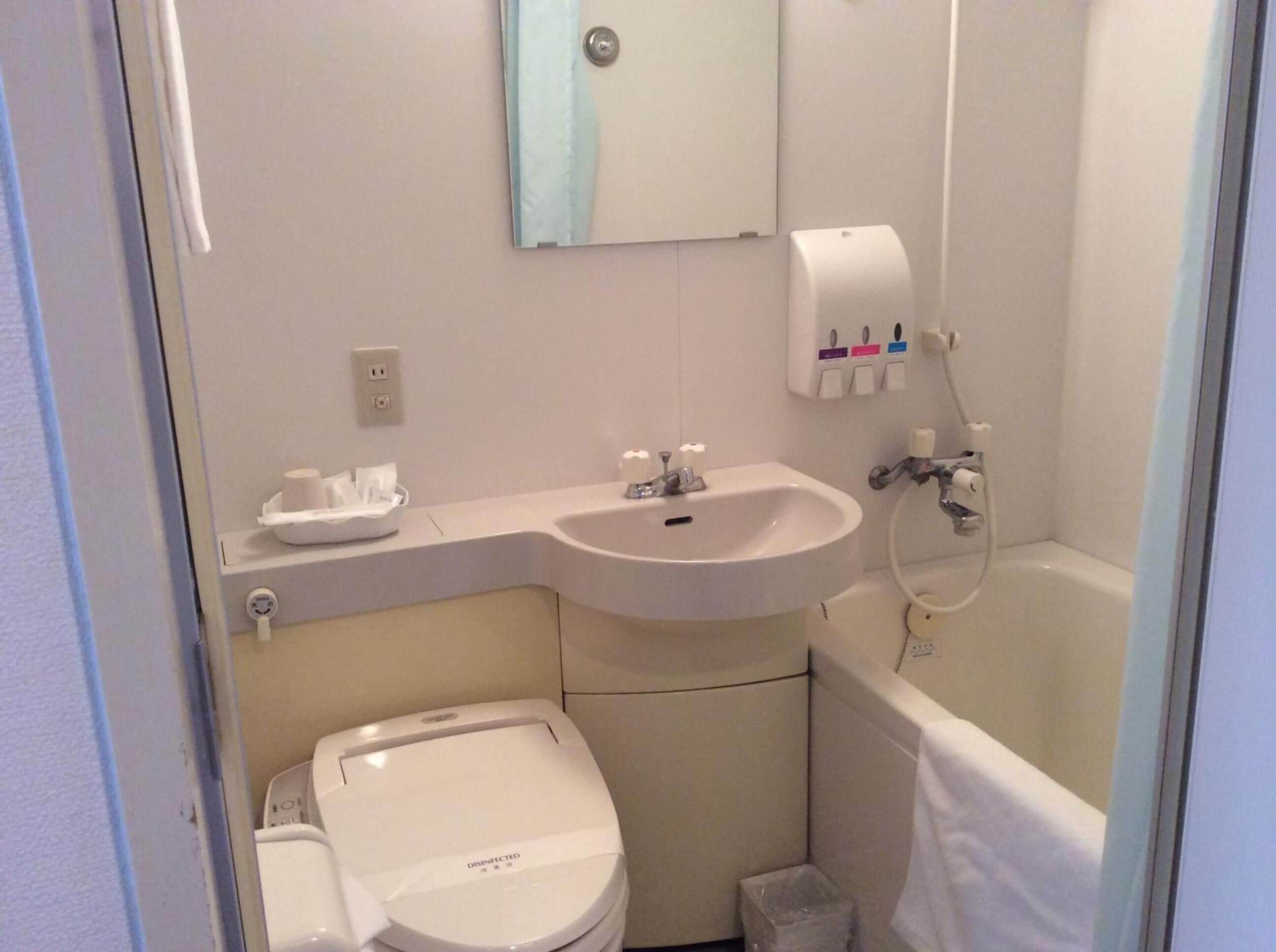combined shower/bathtub, free toiletries, hair dryer, slippers
