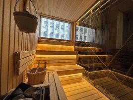 Superior Apartment, 1 Bedroom, Sauna | Bathroom | Free toiletries, hair dryer, bathrobes, slippers