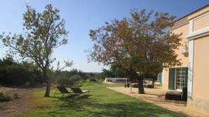 A well-maintained outdoor area with a lawn, a few trees, and outdoor furniture. - Casa dos Ventos (Olhao)