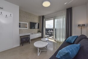 45-inch flat-screen TV with satellite channels, TV