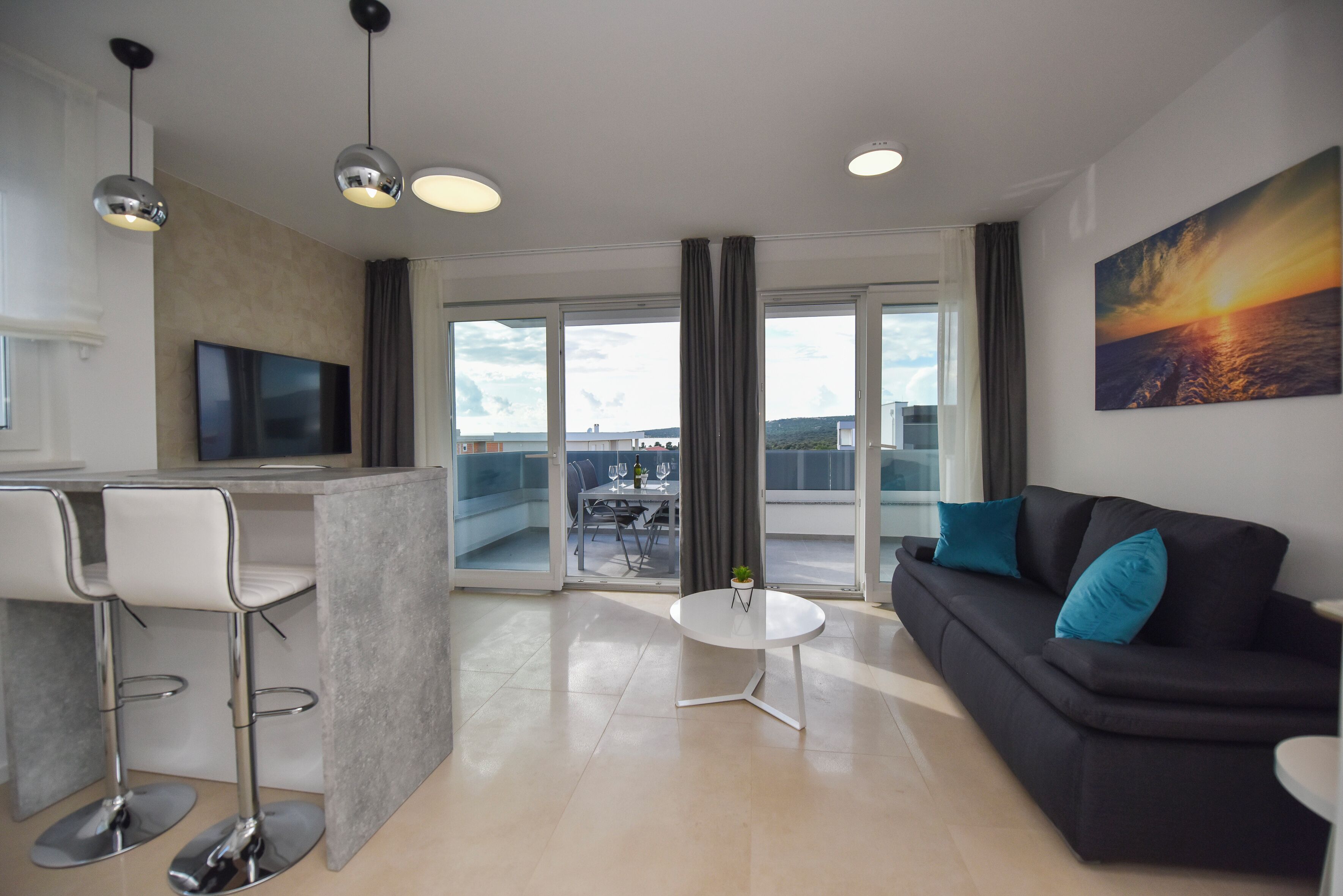 Deluxe Apartment, 3 Bedrooms, Non Smoking, Terrace | Living area | 45-inch flat-screen TV with satellite channels, TV