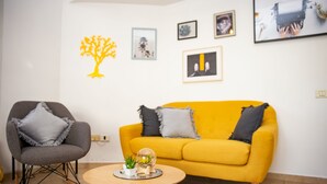 Classic Apartment | Living area | 42-inch LED TV with cable channels, TV, Netflix - Stunning Sunny In Artistic Old Jaffa (Tel Aviv)
