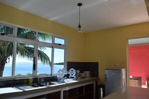 Microwave, coffee/tea maker, toaster, high chair