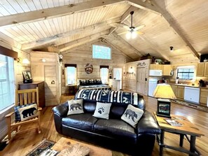Studio | Living area - Perfectly private! Hot tub, king sized bed, grill, washer/dryer, and motorcycle friendly! Studio Cabin by RedAwning (Tellico Plains)