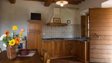 KĂŒhlschrank, Mikrowelle, Herdplatte, Kochgeschirr/Geschirr/Besteck