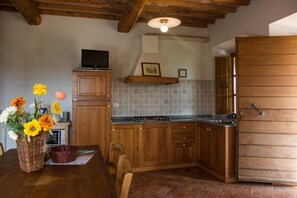 Fridge, microwave, stovetop, cookware/dishes/utensils