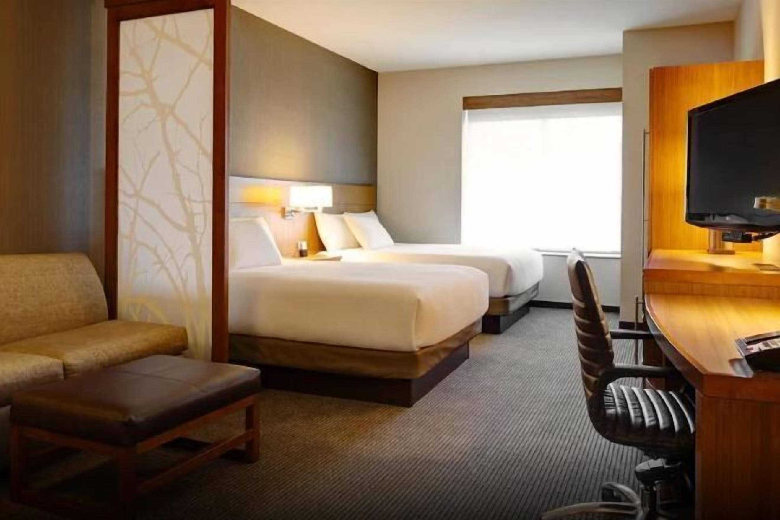 Desk, blackout drapes, soundproofing, iron/ironing board