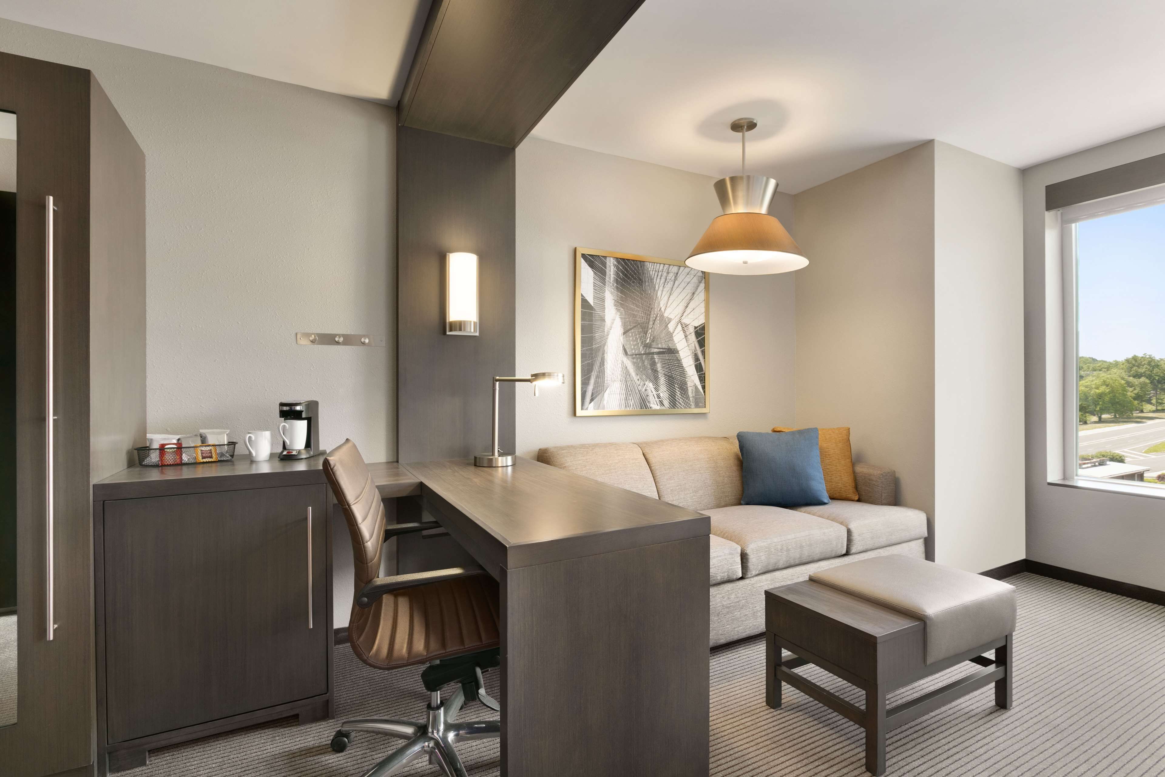 desk, blackout curtains, soundproofing, iron/ironing board