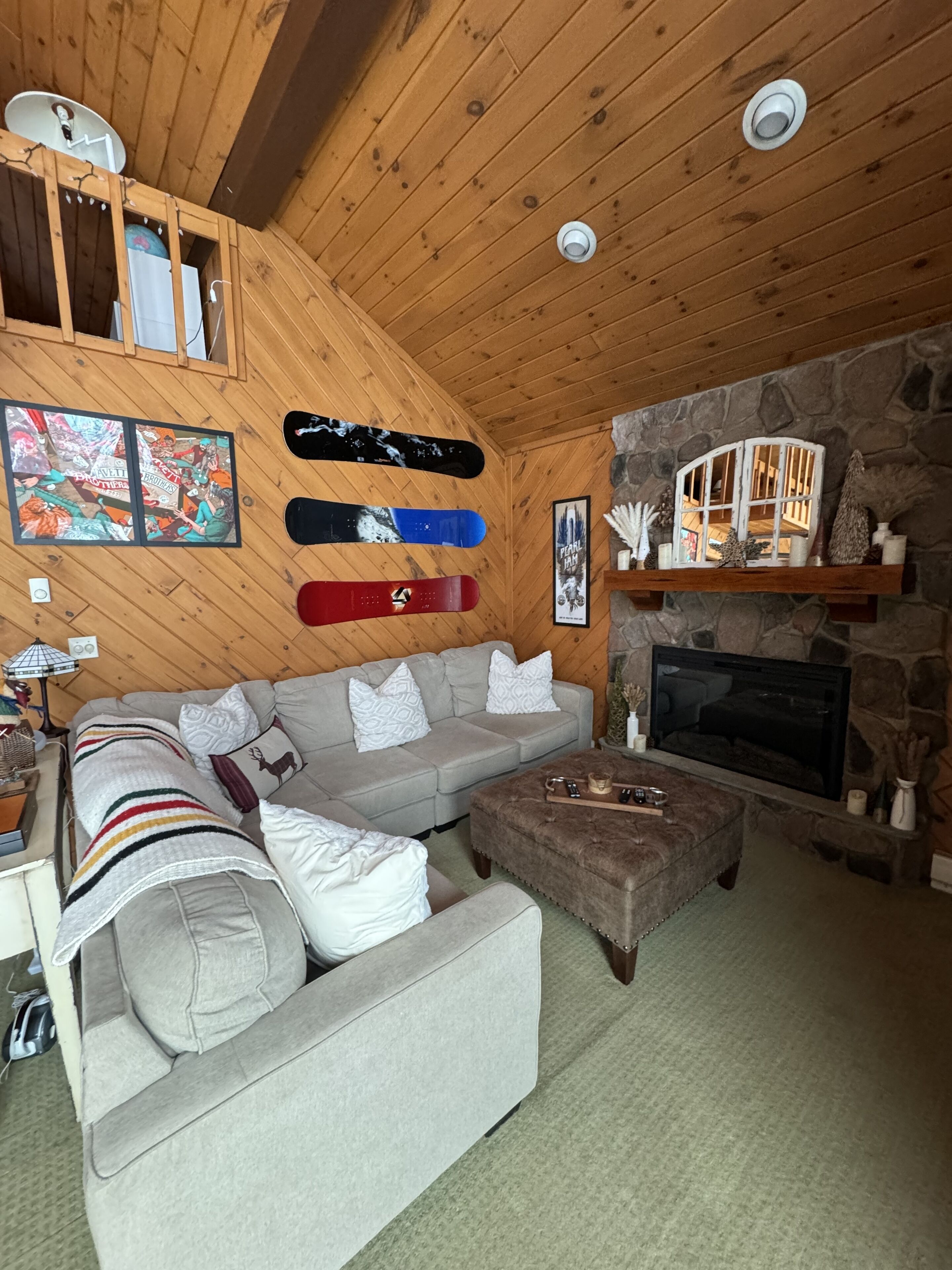 Smart-TV, Kamin, Musikbibliothek, Computerbildschirme