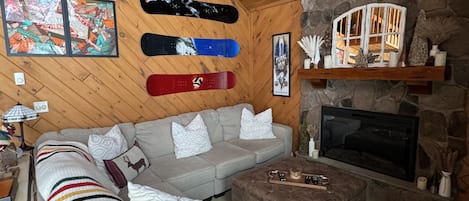 Smart-TV, Kamin, Musikbibliothek, Computerbildschirme