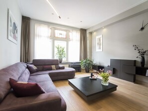 Televisión, chimenea, reproductor de DVD y estéreo 