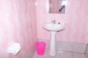 Shower, rainfall showerhead, slippers, towels