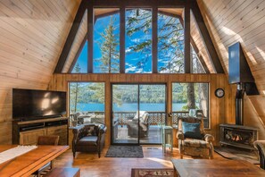 Smart TV, fireplace, DVD player, books