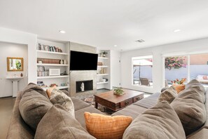 Smart TV, DVD player, books, video library