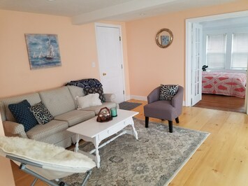 Newly renovated suite- open yet cozy at the same time.  New pine floors!