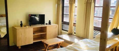 32-inch LED TV with digital channels, TV, fireplace