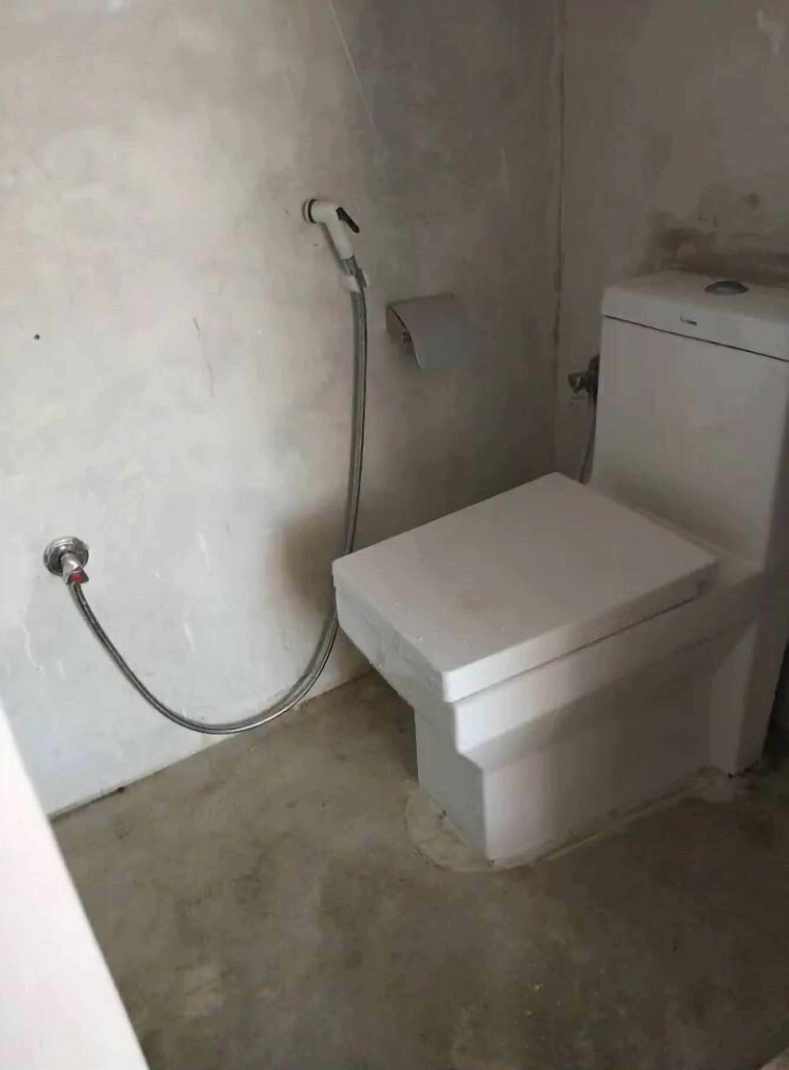 Shower, hydromassage showerhead, slippers, towels