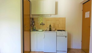Fridge, stovetop, cookware/dishes/utensils - Holiday apartment with air conditioning (Ribarica)