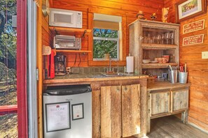 Fridge, microwave, coffee/tea maker, toaster