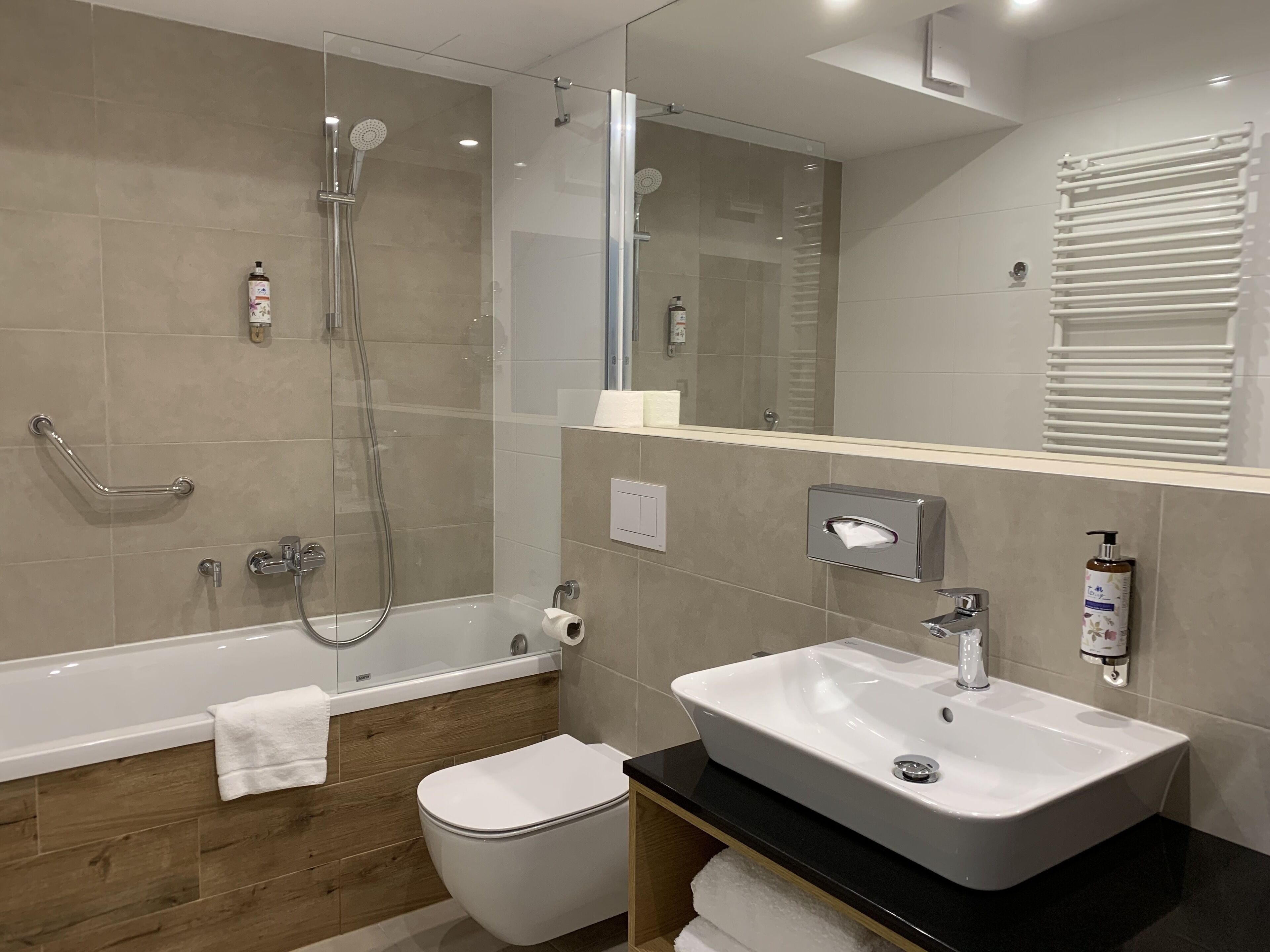 superior twin room | bathroom | designer toiletries, hair dryer, bathrobes, slippers