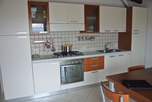 Fridge, oven, stovetop, cookware/dishes/utensils