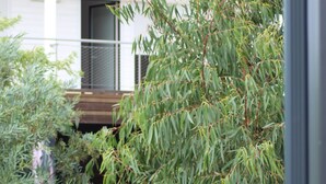 A modern building with a covered outdoor area, surrounded by various types of vegetation. - Chambres D'hôtes 1001 Nuits (Vendays-Montalivet)