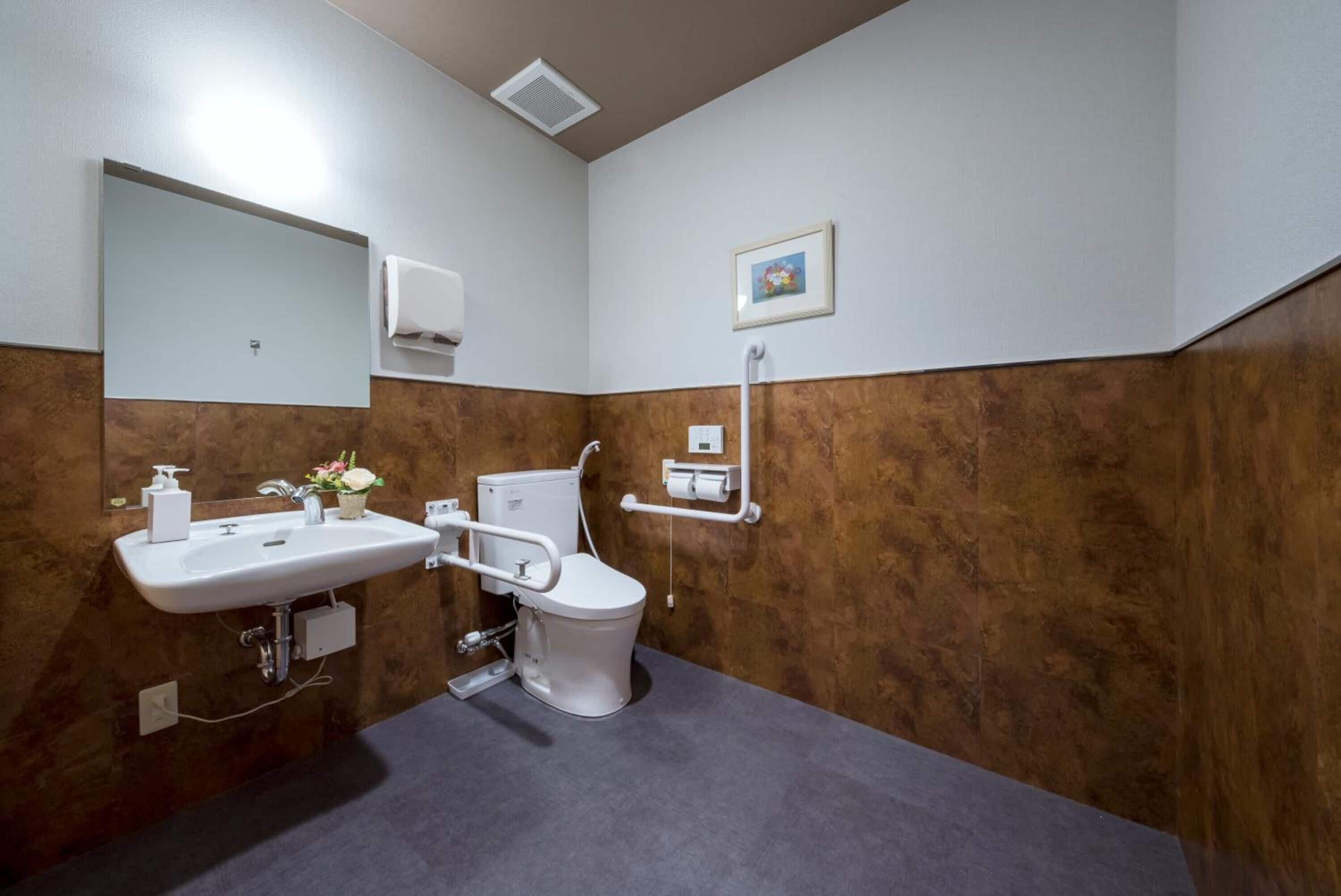 combined shower/bathtub, free toiletries, hair dryer, slippers