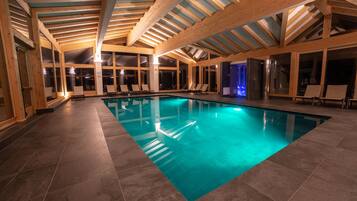Indoor pool, seasonal outdoor pool, pool umbrellas