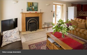 Fireplace, books
