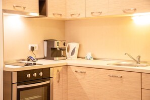 Deluxe Apartment, 2 Bedrooms, Balcony, Sea View | Private kitchen | Fridge, oven, stovetop, coffee/tea maker - FM Deluxe 2-BDR Apartment with Pool & Sea View in Sun Resort (Tsarevo)