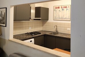 Kühlschrank, Ofen, Herdplatte, Wasserkocher mit Kaffee-/Teezubehör