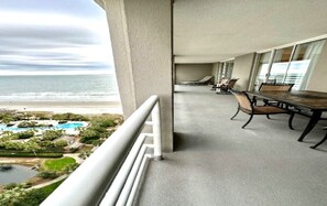 Outdoor dining - On the Beach at Kingston - Impressive Ocean Views from your oversized balcony! (Myrtle Beach)
