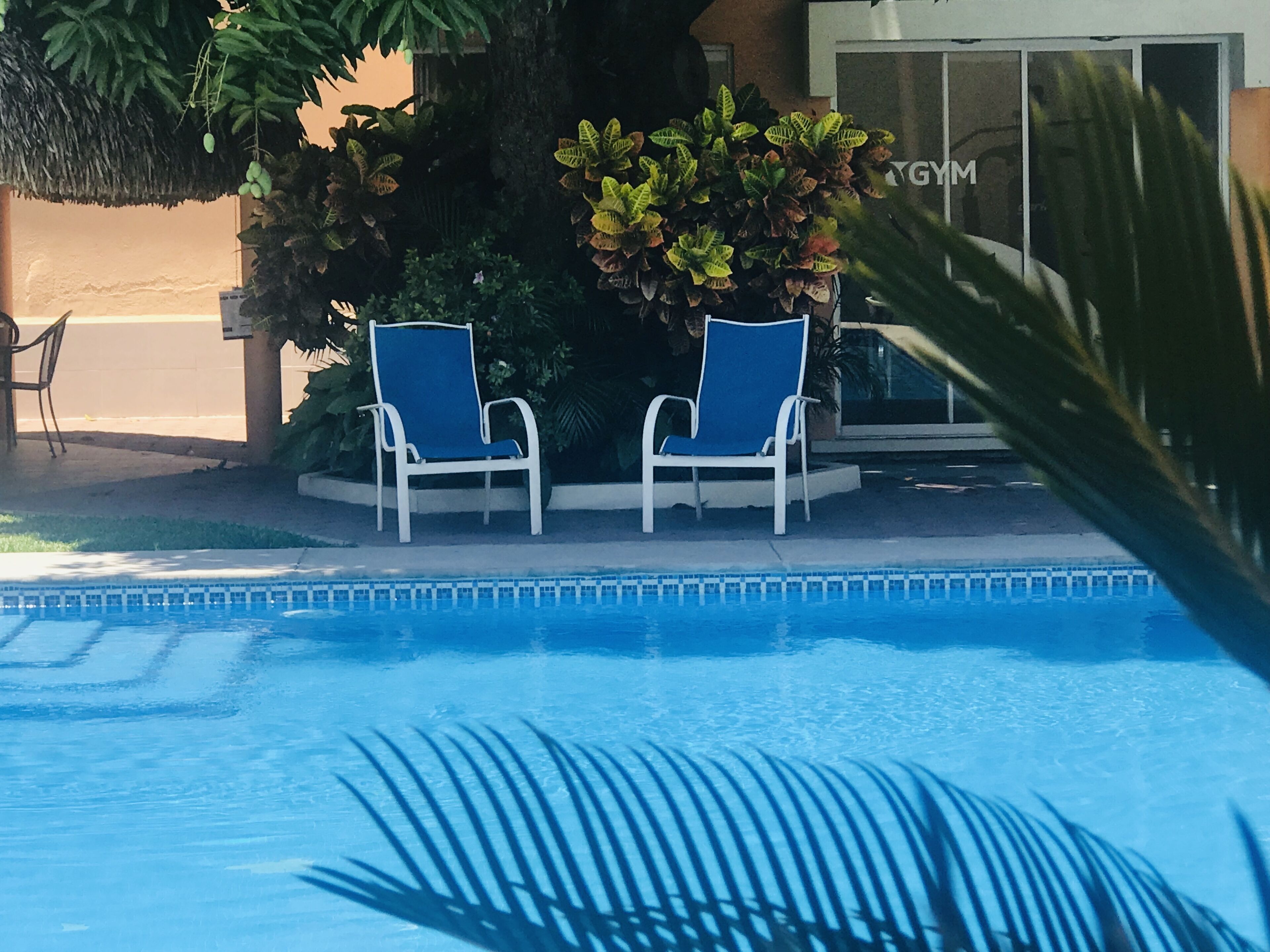 outdoor pool, open 8:00 am to 9:00 pm, pool umbrellas