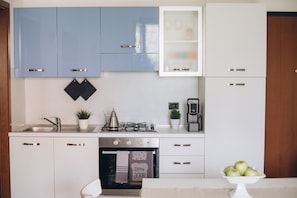 Fridge, oven, stovetop, coffee/tea maker
