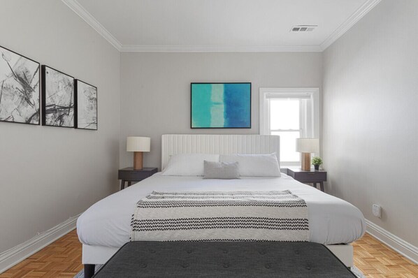 3 bedrooms, desk, iron/ironing board, travel cot